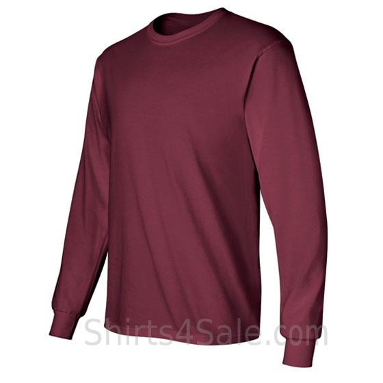maroon cotton long sleeve mens tee shirt side view