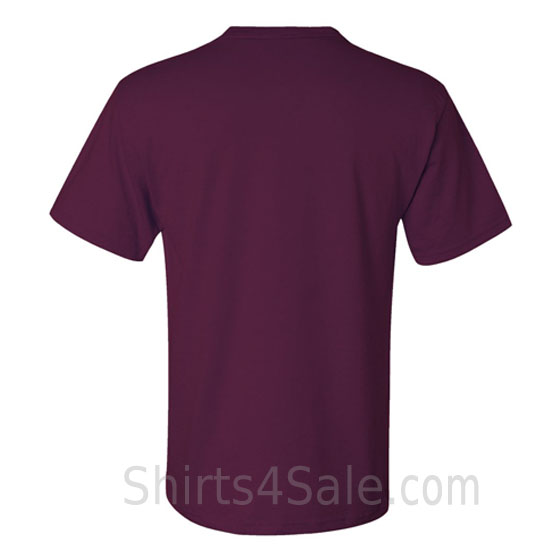 maroon heavyweight durable fabric men's tshirt with a pocket back view