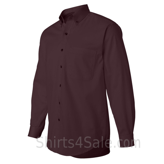 maroon long sleeve men's cotton dress shirt side view
