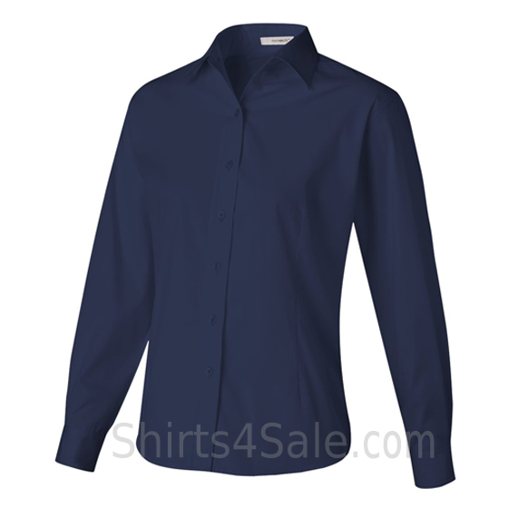 Navy Blue Stain Resistant Women's Dress Shirt side view