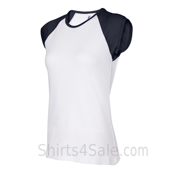 Navy Cap Sleeve White Women's 2Color Tee Shirt side view