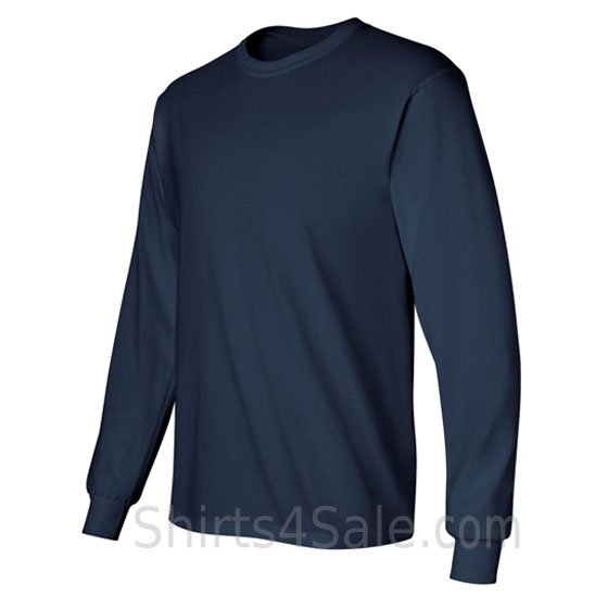 navy cotton long sleeve mens tee shirt side view