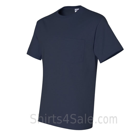 navy heavyweight durable fabric men's tshirt with a pocket side view