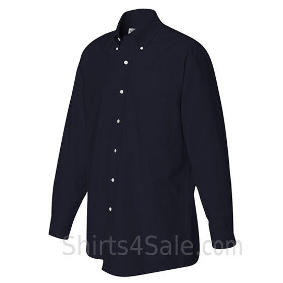navy long sleeve Oxford dress shirt side view
