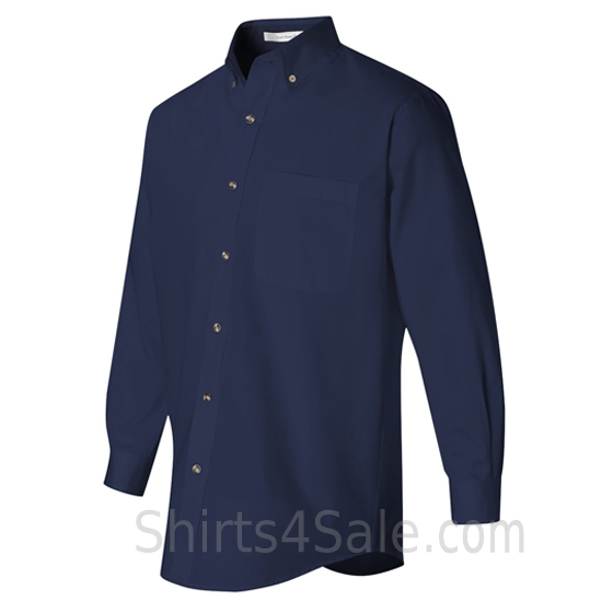 navy long sleeve stain Resistant mens dress shirt side view