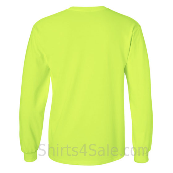 neon green cotton long sleeve mens tee shirt back view