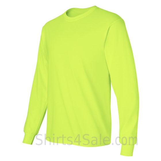 neon Green cotton long sleeve mens tee shirt side view
