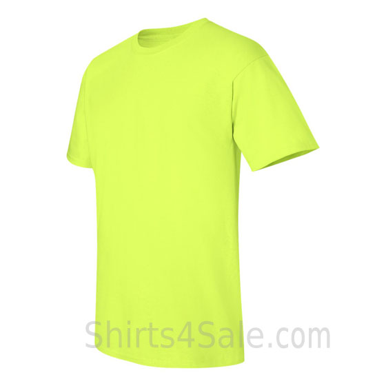 neon green cotton mens t shirt side view
