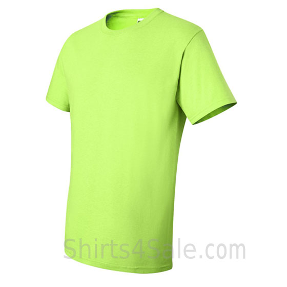 Neon green heavyweight durable fabric mens tshirt side view