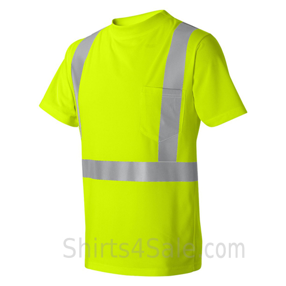 neon green high performance reflective tape t shirt side view