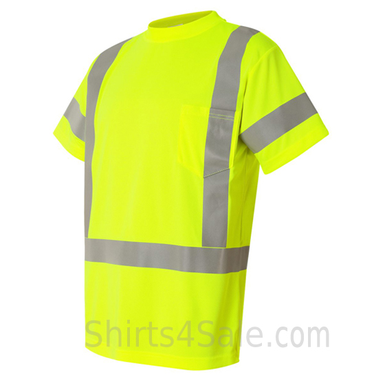 neon green work in safety short sleeve t shirt side view