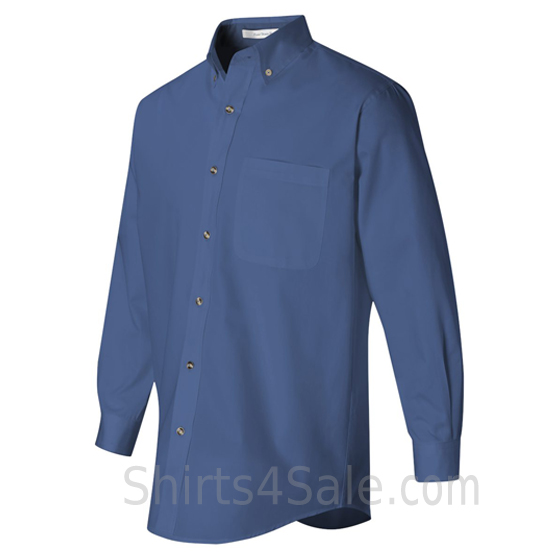 pacific blue long sleeve stain Resistant mens dress shirt side view
