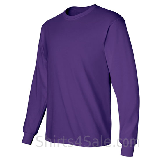 purple cotton long sleeve mens tee shirt side view