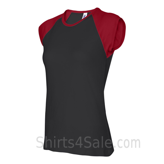 Red Cap Sleeve Black Women's 2Color Tee Shirt side view