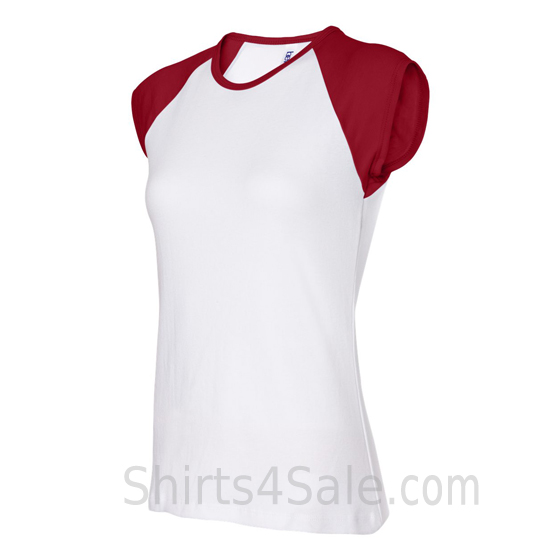 Red Cap Sleeve White Women's 2Color Tee Shirt side view