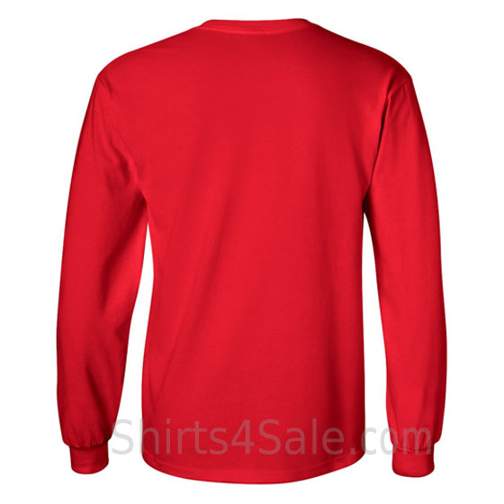 red cotton long sleeve mens tee shirt back view