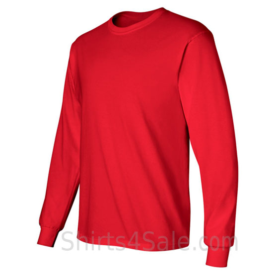 red cotton long sleeve mens tee shirt side view