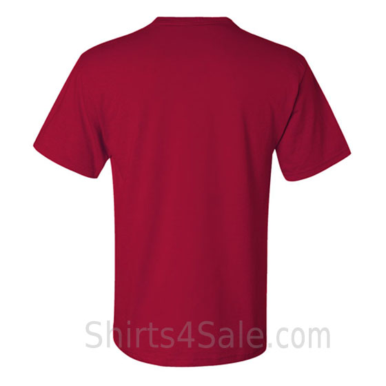 red heavyweight durable fabric men's tshirt with a pocket back view
