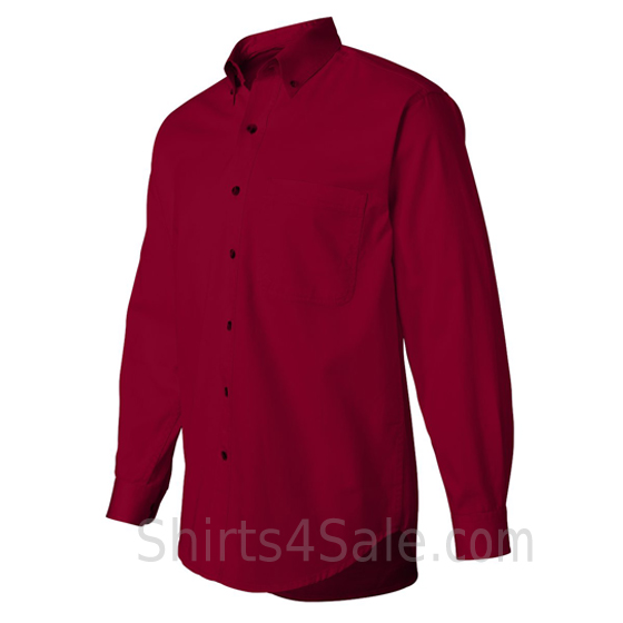 red long sleeve men's cotton dress shirt side view