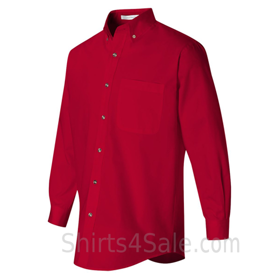 red long sleeve stain Resistant mens dress shirt side view