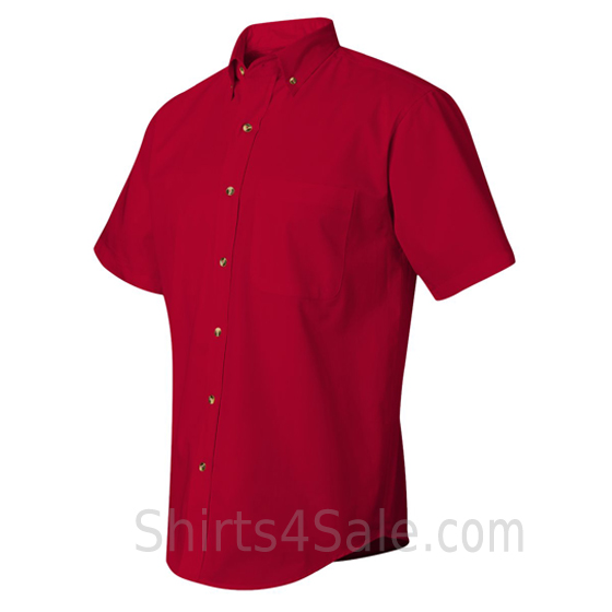 red short sleeve stain resistant dress shirt side view
