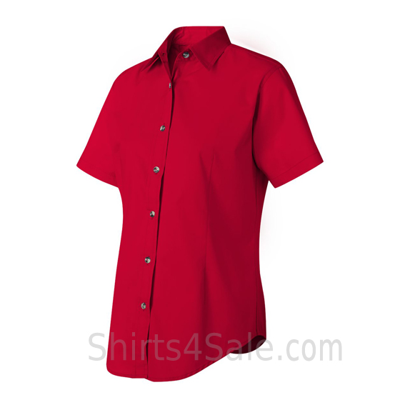 Red Women's Stain Resistant Short Sleeve Shirt side view
