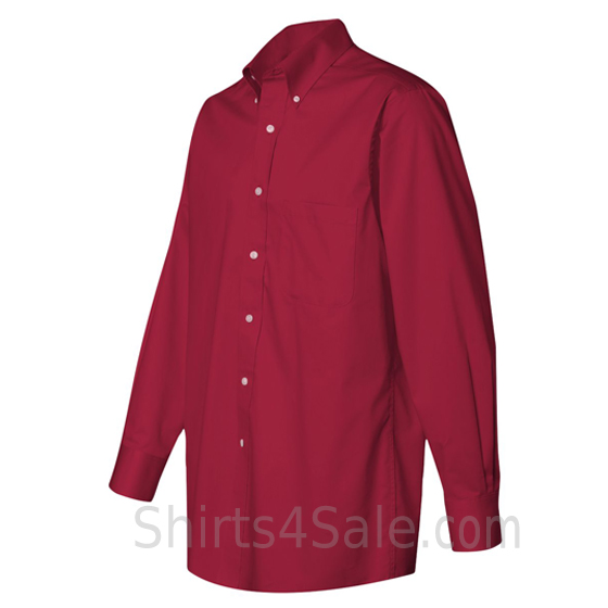 scarlet red long sleeve men's fashion twill dress shirt side view