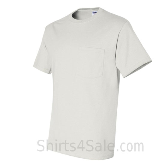 white heavyweight durable fabric men's tshirt with a pocket side view