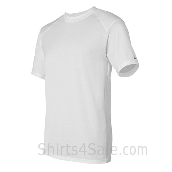 White short sleeve performance tee shirt for men side view