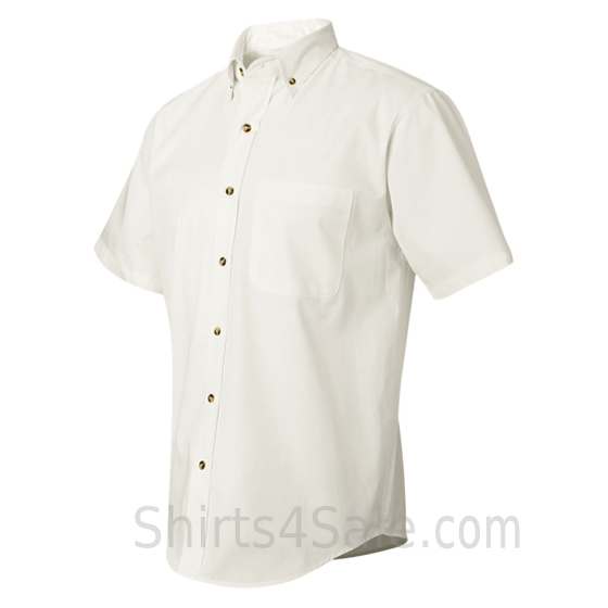 white short sleeve stain resistant dress shirt side view